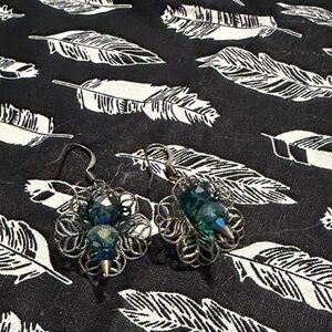 Intricate Silver and Green Earrings